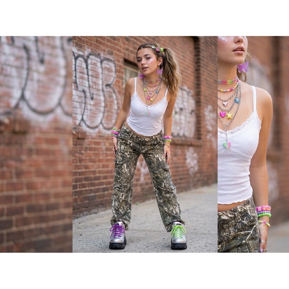 VIP Jeans Womens Camo Cargo Pants Forest Camouflage Straight Leg Utility Y2K